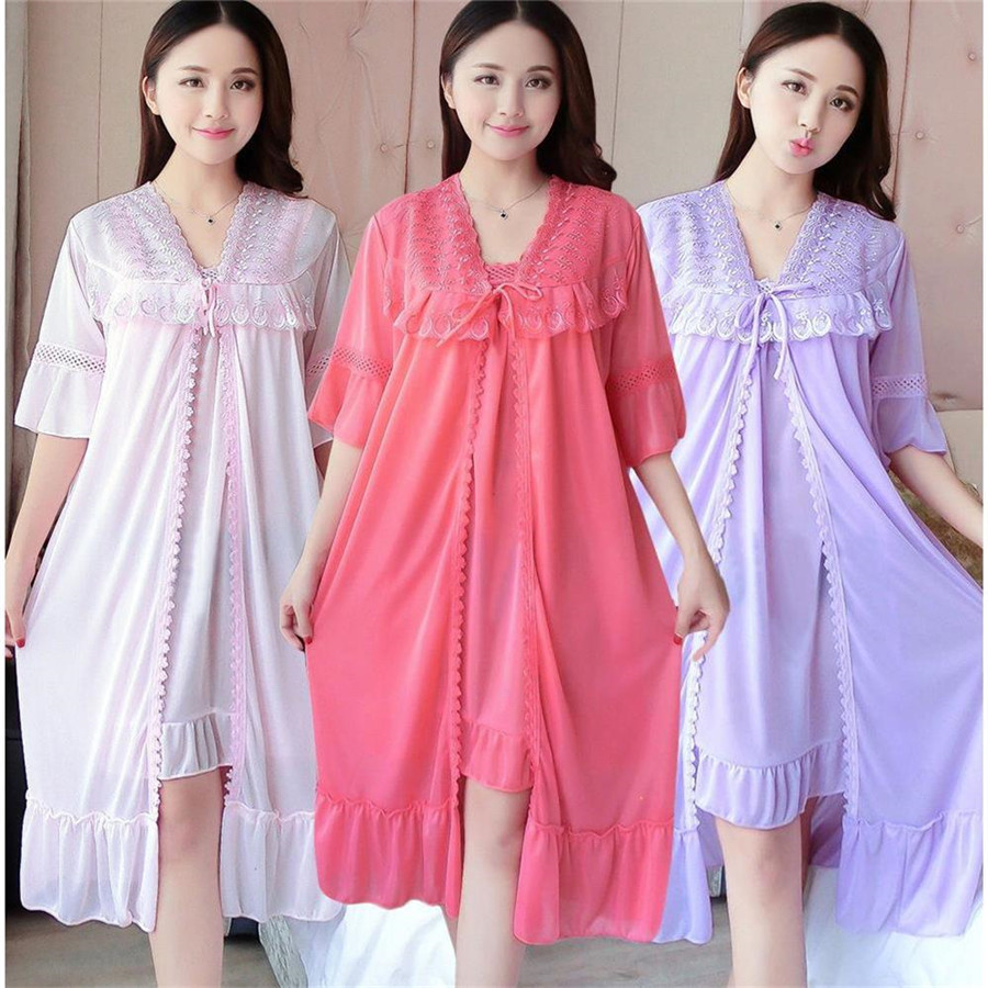 2024 Sexy V Neck Nightdress Sl - Robe Silk Women ulasan dan harga